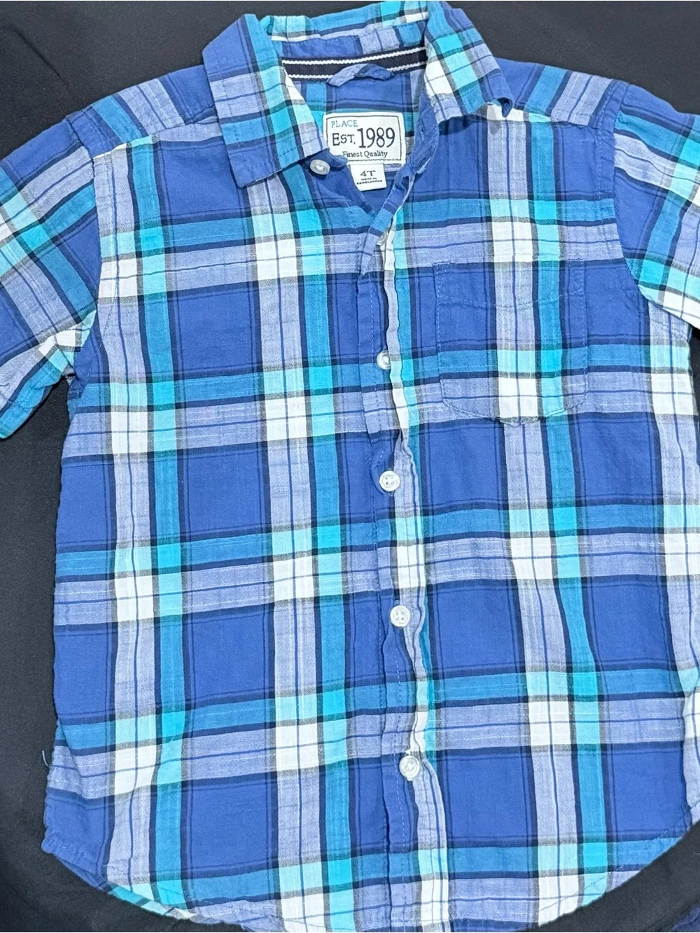 The Children's Place Blue Plaid Short-Sleeve Button-Down Shirt